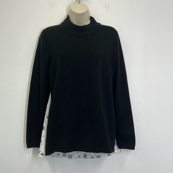Chicos - Black Mock Neck Floral Ruffle Back Long Sleeve Blouse Size Medium - Picture 1 of 9